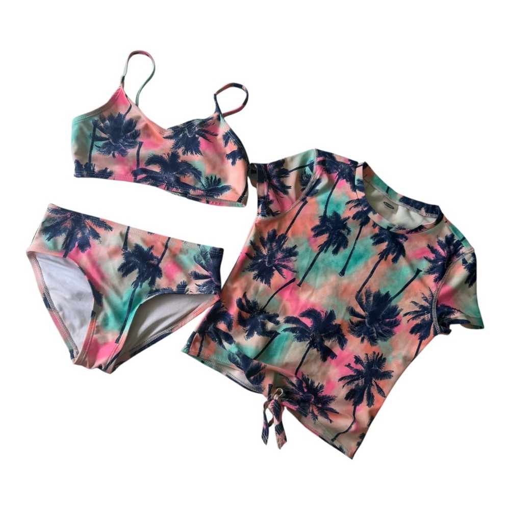 ‘NEW’ Pink and Green Tropical Rashguard Swim Set - Never used